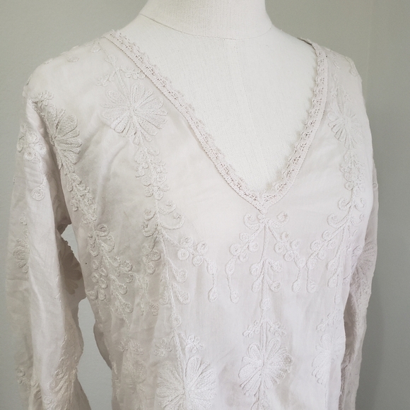 Melissa Odabash Embroidered White Long Sleeve V-Neck Sheath Dress Medium - Picture 3 of 10